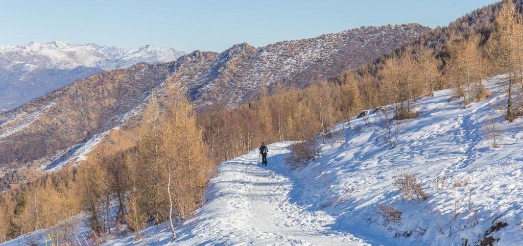 Ciaspolatore sulla traccia innevata del Colle del Lys